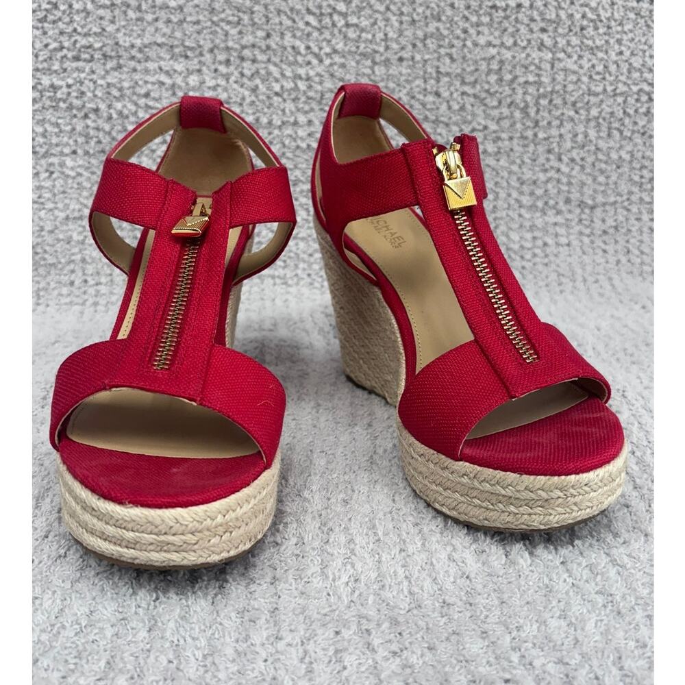 Michael Kors Red Berkley Espadrille Wedge Sandal Size 7M #77724
